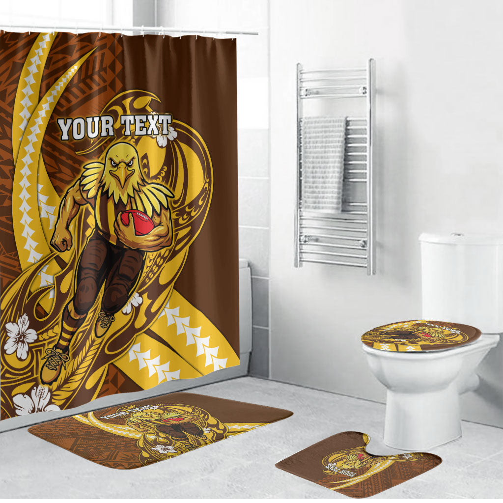 Personalized Hawthorn Hawks Bathroom Set Polynesian Tribal Hawk Mascot With Hibiscus Flower Art