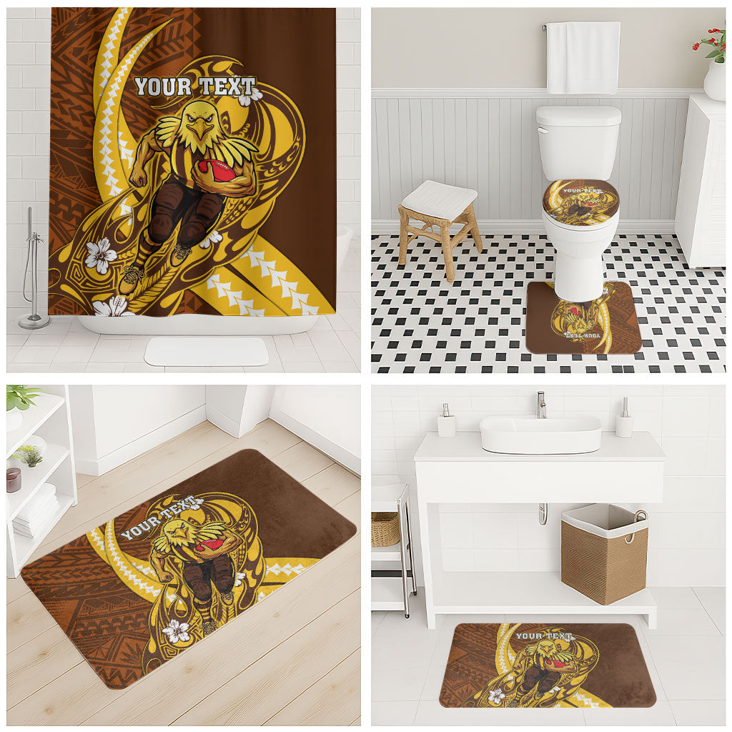 Personalized Hawthorn Hawks Bathroom Set Polynesian Tribal Hawk Mascot With Hibiscus Flower Art
