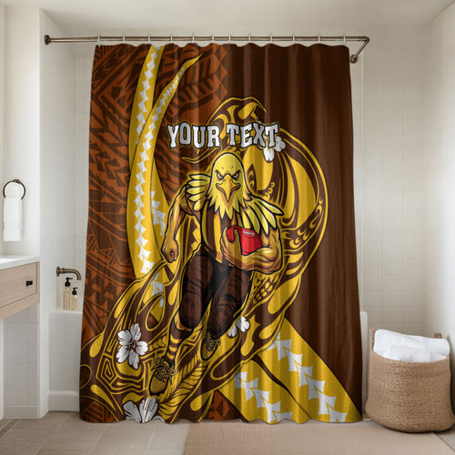 Personalized Hawthorn Hawks Bathroom Set Polynesian Tribal Hawk Mascot With Hibiscus Flower Art