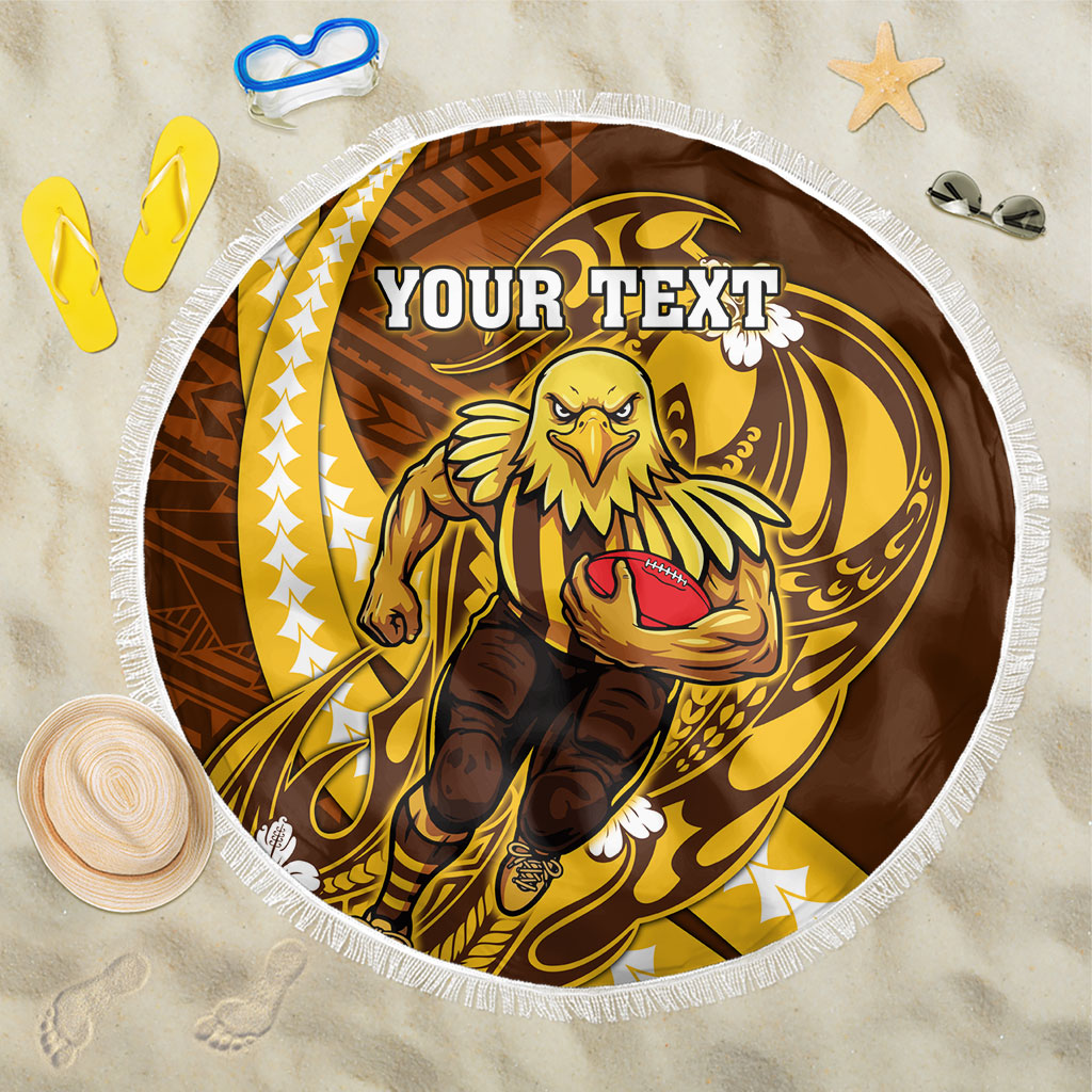 Personalized Hawthorn Hawks Beach Blanket Polynesian Tribal Hawk Mascot With Hibiscus Flower Art