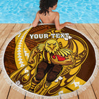 Personalized Hawthorn Hawks Beach Blanket Polynesian Tribal Hawk Mascot With Hibiscus Flower Art