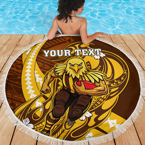 Personalized Hawthorn Hawks Beach Blanket Polynesian Tribal Hawk Mascot With Hibiscus Flower Art
