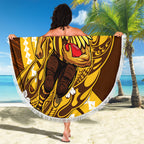 Personalized Hawthorn Hawks Beach Blanket Polynesian Tribal Hawk Mascot With Hibiscus Flower Art