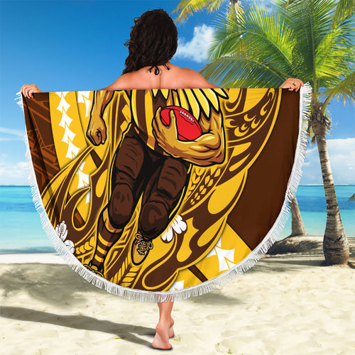 Personalized Hawthorn Hawks Beach Blanket Polynesian Tribal Hawk Mascot With Hibiscus Flower Art