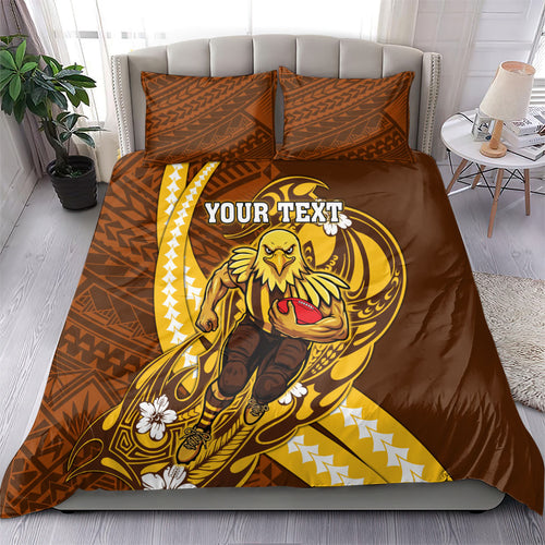 Personalized Hawthorn Hawks Bedding Set Polynesian Tribal Hawk Mascot With Hibiscus Flower Art