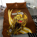 Personalized Hawthorn Hawks Bedding Set Polynesian Tribal Hawk Mascot With Hibiscus Flower Art