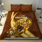 Personalized Hawthorn Hawks Bedding Set Polynesian Tribal Hawk Mascot With Hibiscus Flower Art