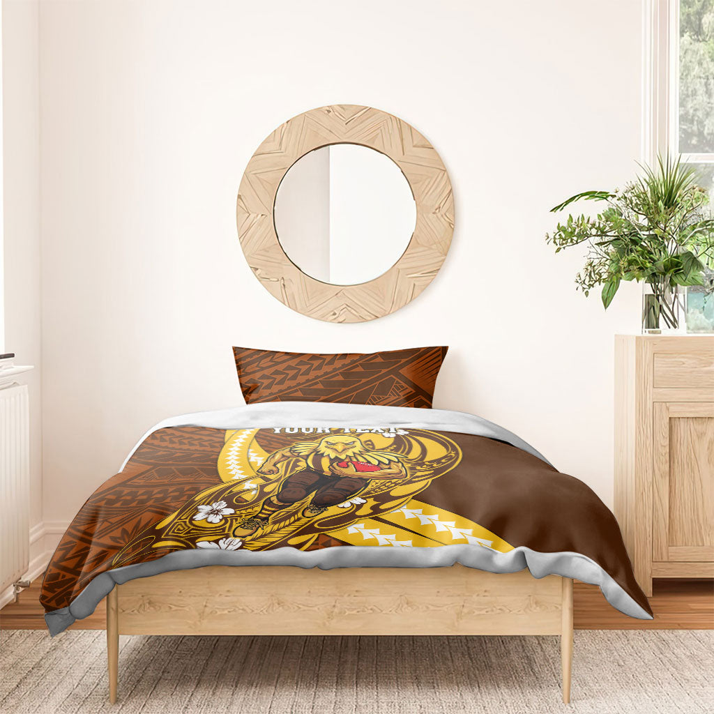 Personalized Hawthorn Hawks Bedding Set Polynesian Tribal Hawk Mascot With Hibiscus Flower Art