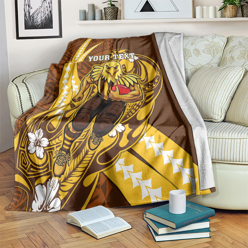Personalized Hawthorn Hawks Blanket Polynesian Tribal Hawk Mascot With Hibiscus Flower Art