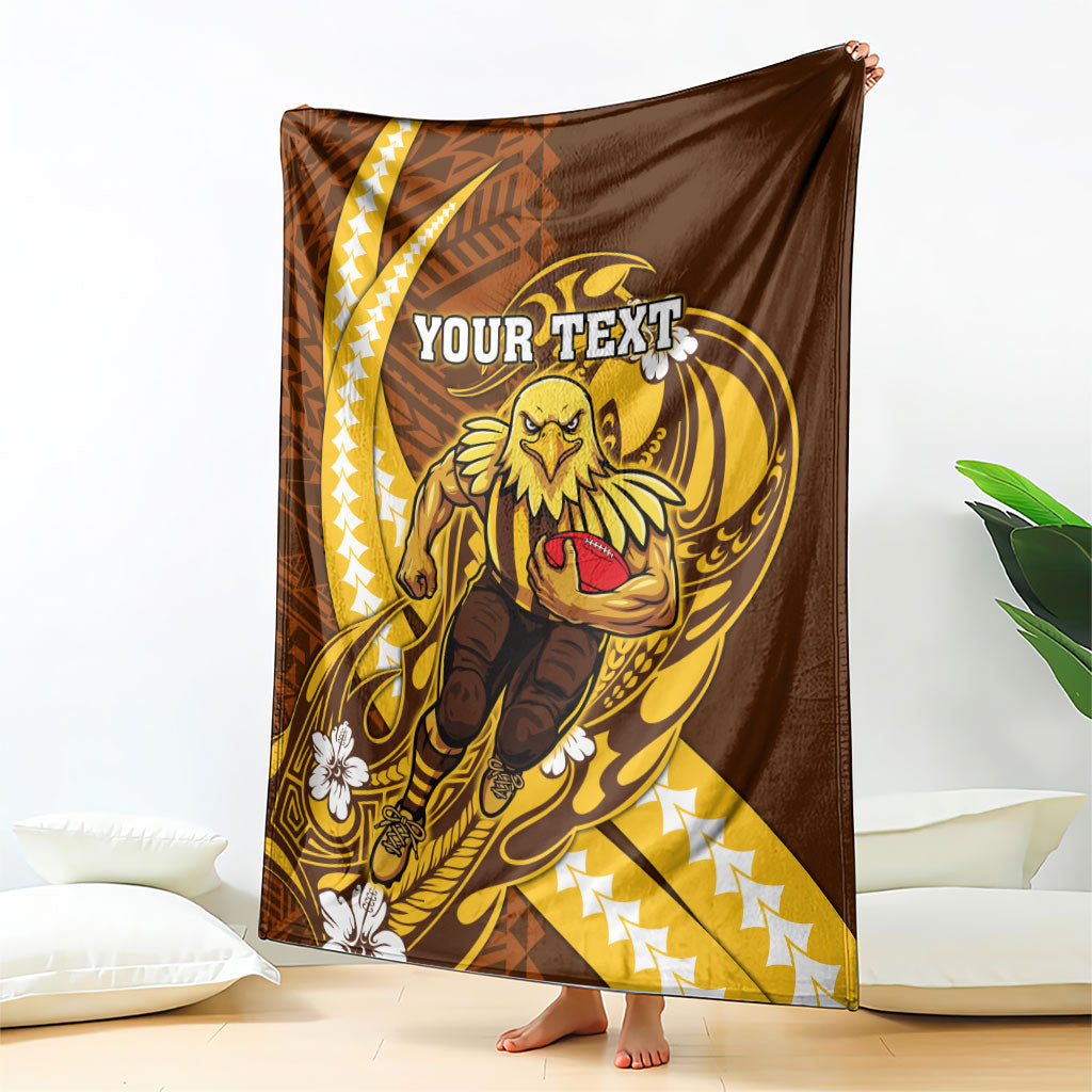 Personalized Hawthorn Hawks Blanket Polynesian Tribal Hawk Mascot With Hibiscus Flower Art