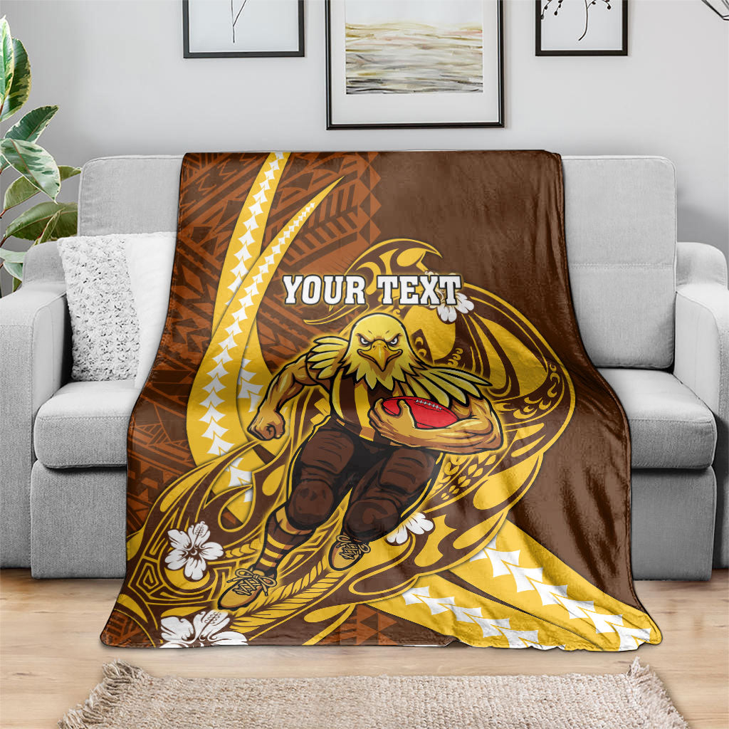 Personalized Hawthorn Hawks Blanket Polynesian Tribal Hawk Mascot With Hibiscus Flower Art
