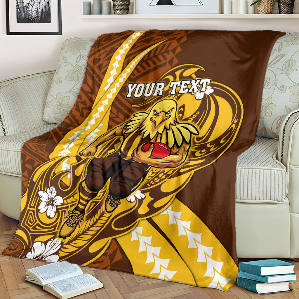 Personalized Hawthorn Hawks Blanket Polynesian Tribal Hawk Mascot With Hibiscus Flower Art