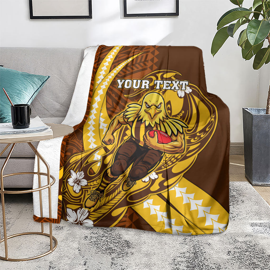 Personalized Hawthorn Hawks Blanket Polynesian Tribal Hawk Mascot With Hibiscus Flower Art