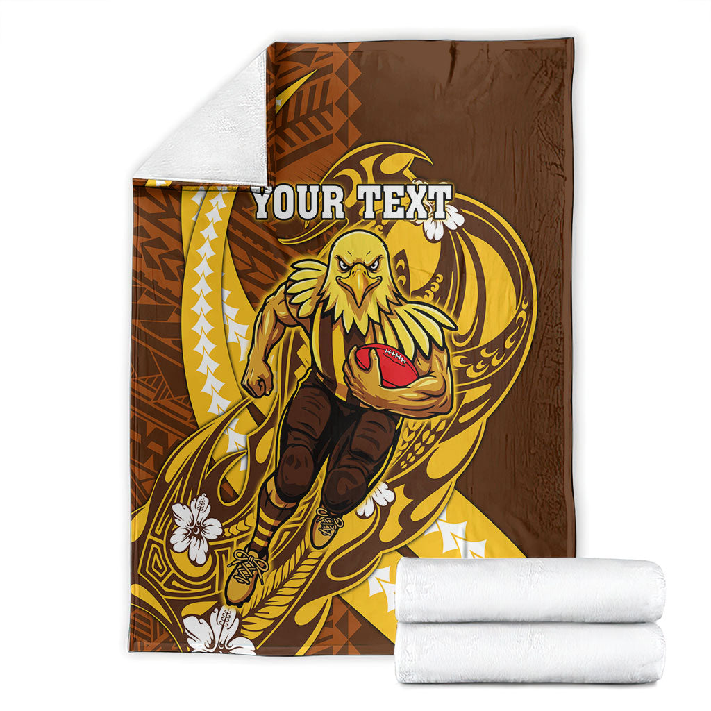 Personalized Hawthorn Hawks Blanket Polynesian Tribal Hawk Mascot With Hibiscus Flower Art