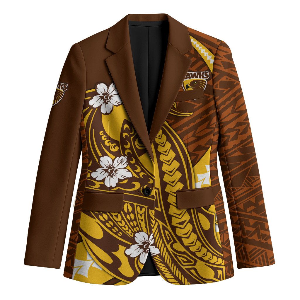 Personalized Hawthorn Hawks Blazer Polynesian Tribal Hawk Mascot With Hibiscus Flower Art
