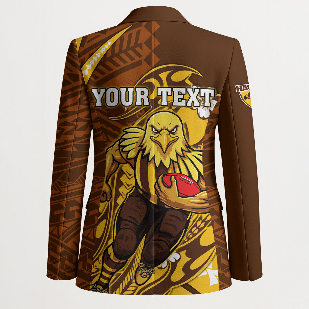 Personalized Hawthorn Hawks Blazer Polynesian Tribal Hawk Mascot With Hibiscus Flower Art