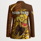 Personalized Hawthorn Hawks Blazer Polynesian Tribal Hawk Mascot With Hibiscus Flower Art