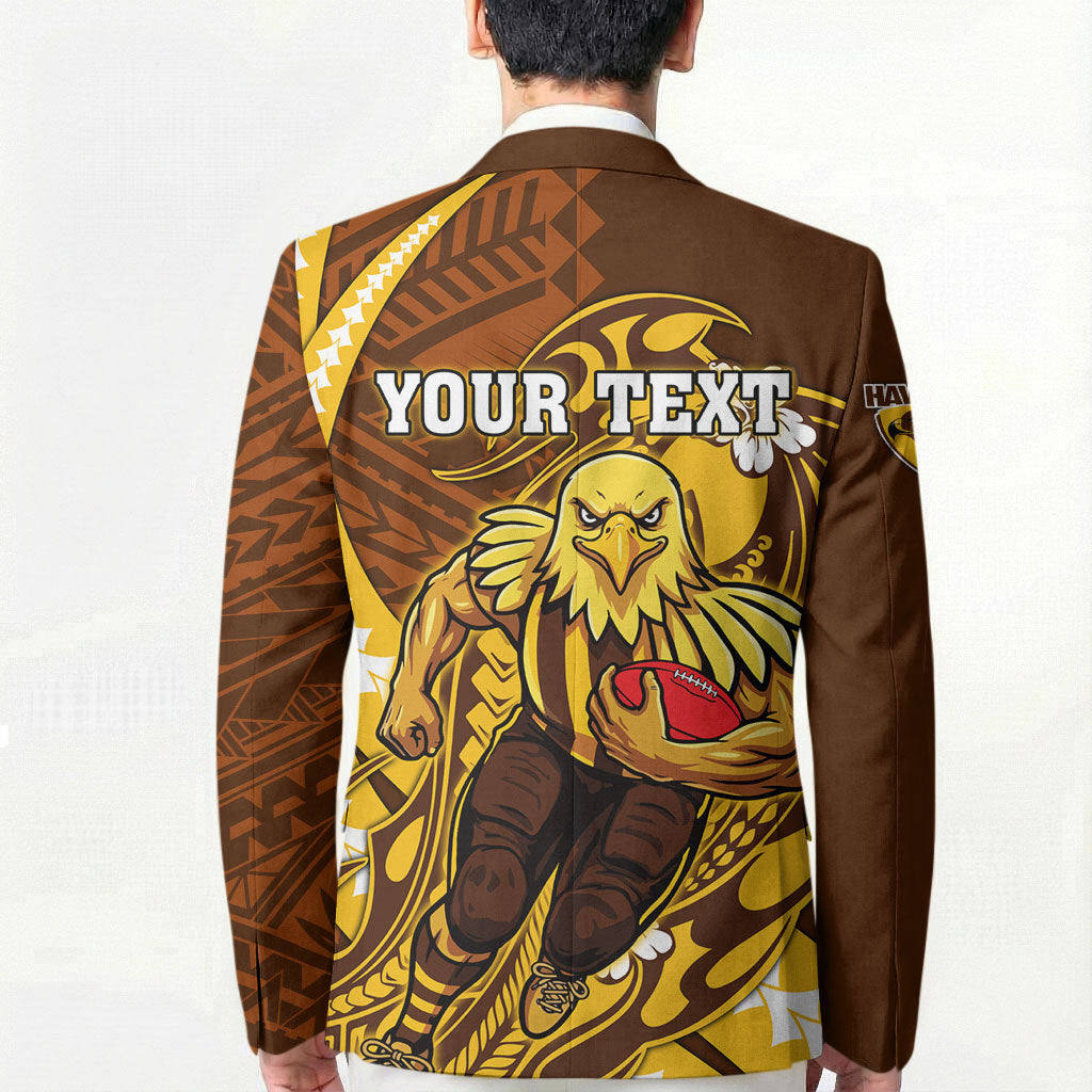 Personalized Hawthorn Hawks Blazer Polynesian Tribal Hawk Mascot With Hibiscus Flower Art