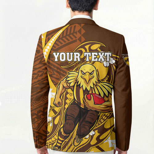 Personalized Hawthorn Hawks Blazer Polynesian Tribal Hawk Mascot With Hibiscus Flower Art