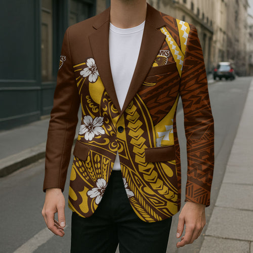 Personalized Hawthorn Hawks Blazer Polynesian Tribal Hawk Mascot With Hibiscus Flower Art