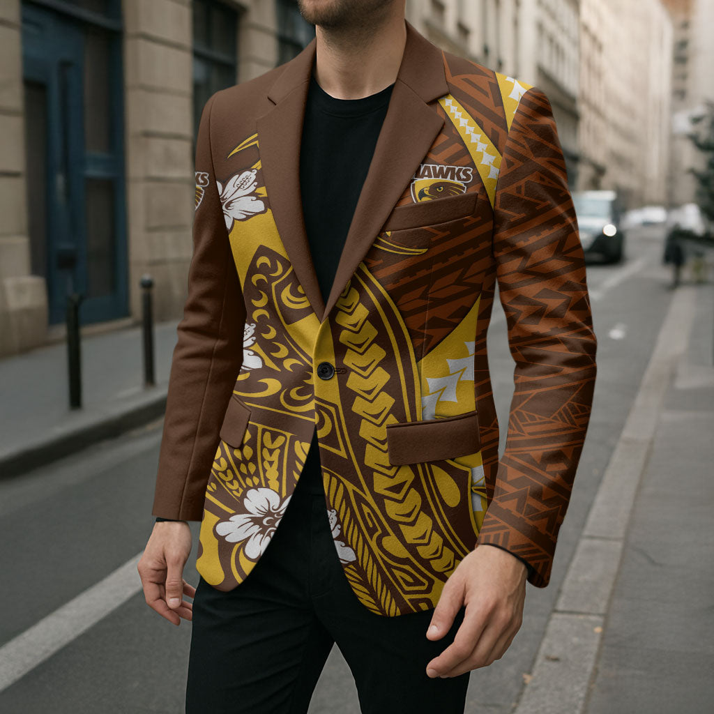 Personalized Hawthorn Hawks Blazer Polynesian Tribal Hawk Mascot With Hibiscus Flower Art