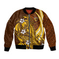 Personalized Hawthorn Hawks Bomber Jacket Polynesian Tribal Hawk Mascot With Hibiscus Flower Art