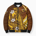 Personalized Hawthorn Hawks Bomber Puffer Jacket Polynesian Tribal Hawk Mascot With Hibiscus Flower Art