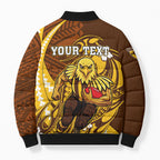 Personalized Hawthorn Hawks Bomber Puffer Jacket Polynesian Tribal Hawk Mascot With Hibiscus Flower Art