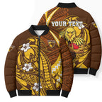 Personalized Hawthorn Hawks Bomber Puffer Jacket Polynesian Tribal Hawk Mascot With Hibiscus Flower Art