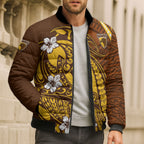 Personalized Hawthorn Hawks Bomber Puffer Jacket Polynesian Tribal Hawk Mascot With Hibiscus Flower Art