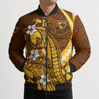 Personalized Hawthorn Hawks Bomber Puffer Jacket Polynesian Tribal Hawk Mascot With Hibiscus Flower Art