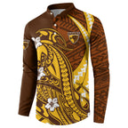 Personalized Hawthorn Hawks Button Sweatshirt Polynesian Tribal Hawk Mascot With Hibiscus Flower Art