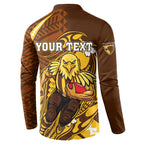 Personalized Hawthorn Hawks Button Sweatshirt Polynesian Tribal Hawk Mascot With Hibiscus Flower Art