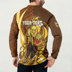 Personalized Hawthorn Hawks Button Sweatshirt Polynesian Tribal Hawk Mascot With Hibiscus Flower Art