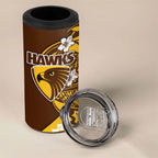 Personalized Hawthorn Hawks 4 in 1 Can Cooler Tumbler Polynesian Tribal Hawk Mascot With Hibiscus Flower Art