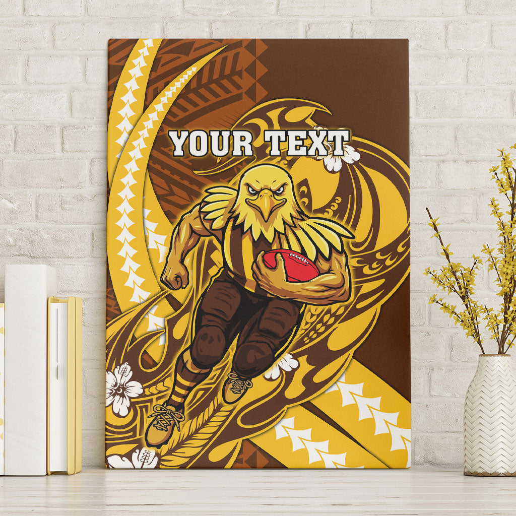 Personalized Hawthorn Hawks Canvas Wall Art Polynesian Tribal Hawk Mascot With Hibiscus Flower Art