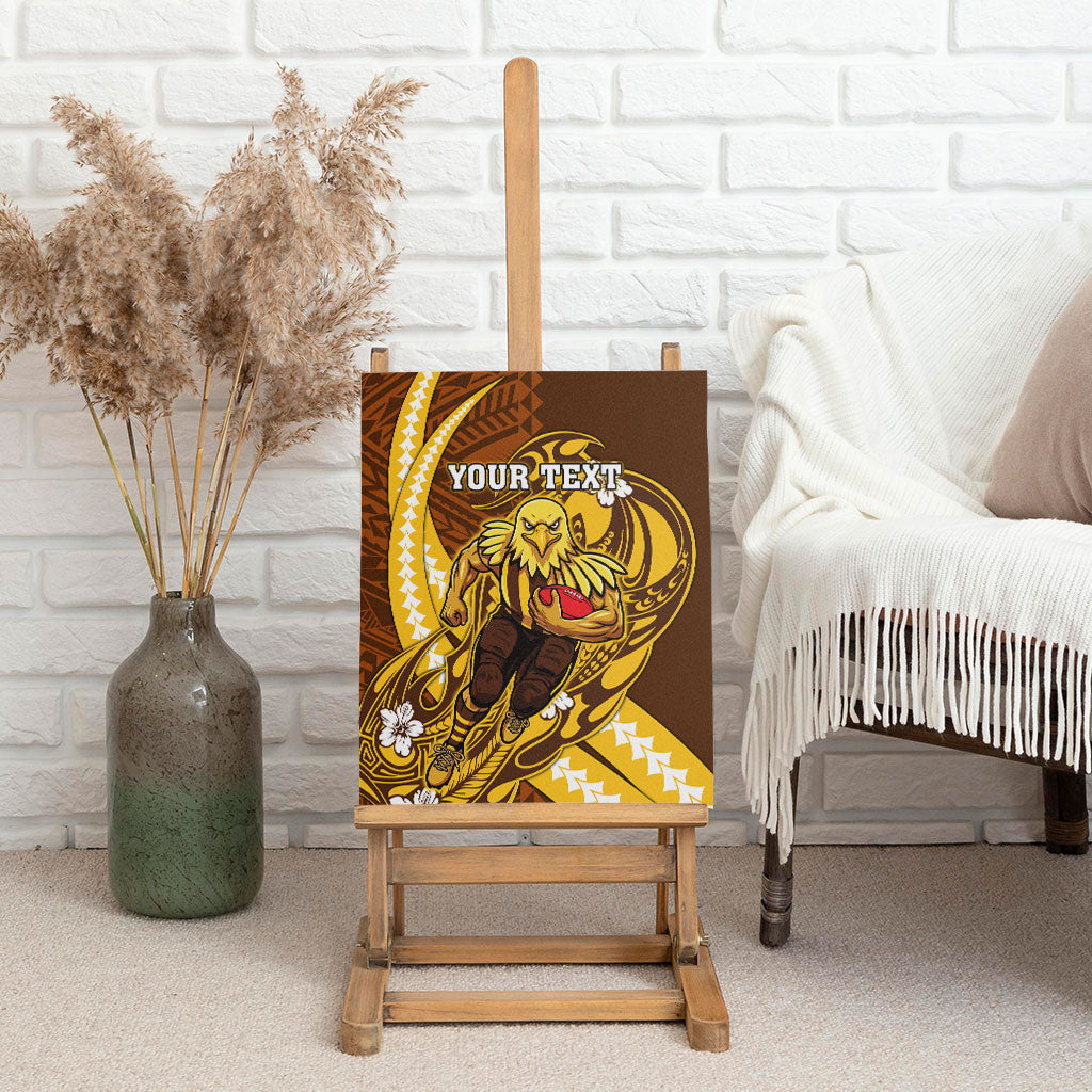 Personalized Hawthorn Hawks Canvas Wall Art Polynesian Tribal Hawk Mascot With Hibiscus Flower Art