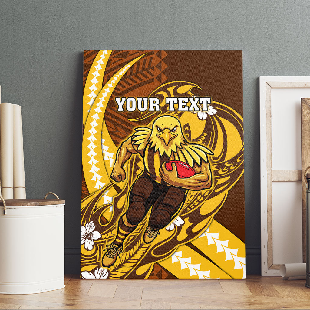 Personalized Hawthorn Hawks Canvas Wall Art Polynesian Tribal Hawk Mascot With Hibiscus Flower Art
