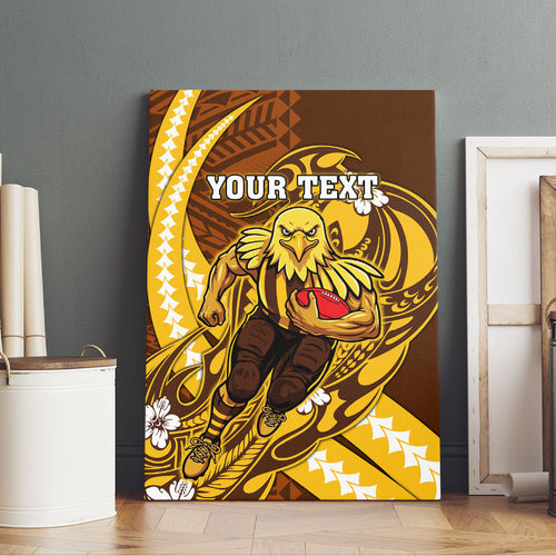 Personalized Hawthorn Hawks Canvas Wall Art Polynesian Tribal Hawk Mascot With Hibiscus Flower Art
