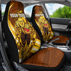 Personalized Hawthorn Hawks Car Seat Cover Polynesian Tribal Hawk Mascot With Hibiscus Flower Art