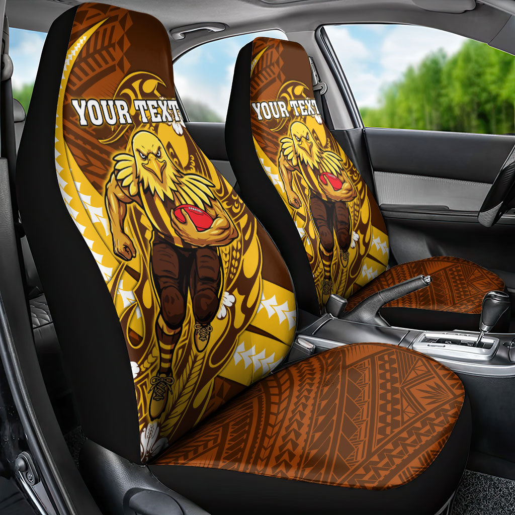 Personalized Hawthorn Hawks Car Seat Cover Polynesian Tribal Hawk Mascot With Hibiscus Flower Art