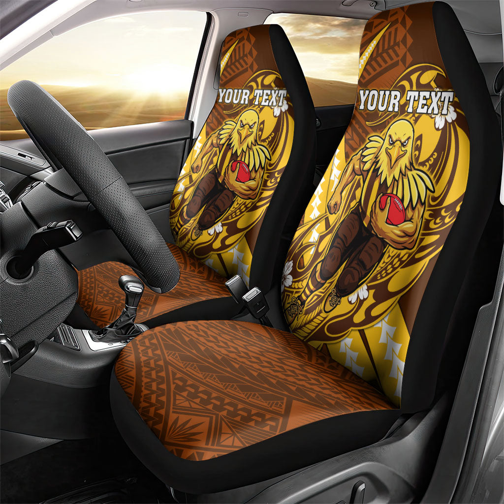 Personalized Hawthorn Hawks Car Seat Cover Polynesian Tribal Hawk Mascot With Hibiscus Flower Art