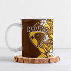 Personalized Hawthorn Hawks Ceramic Mug Polynesian Tribal Hawk Mascot With Hibiscus Flower Art