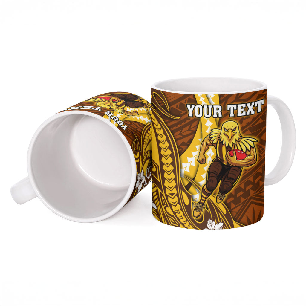 Personalized Hawthorn Hawks Ceramic Mug Polynesian Tribal Hawk Mascot With Hibiscus Flower Art