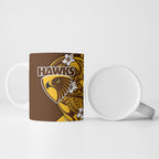 Personalized Hawthorn Hawks Ceramic Mug Polynesian Tribal Hawk Mascot With Hibiscus Flower Art