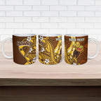 Personalized Hawthorn Hawks Ceramic Mug Polynesian Tribal Hawk Mascot With Hibiscus Flower Art