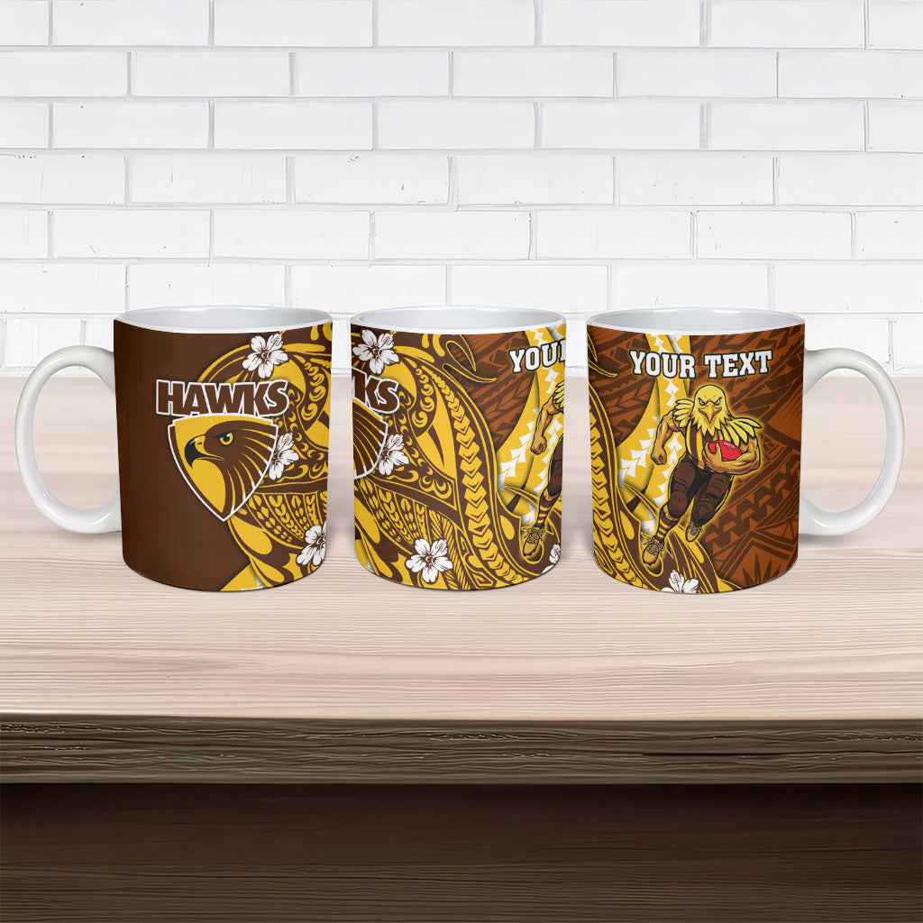 Personalized Hawthorn Hawks Ceramic Mug Polynesian Tribal Hawk Mascot With Hibiscus Flower Art