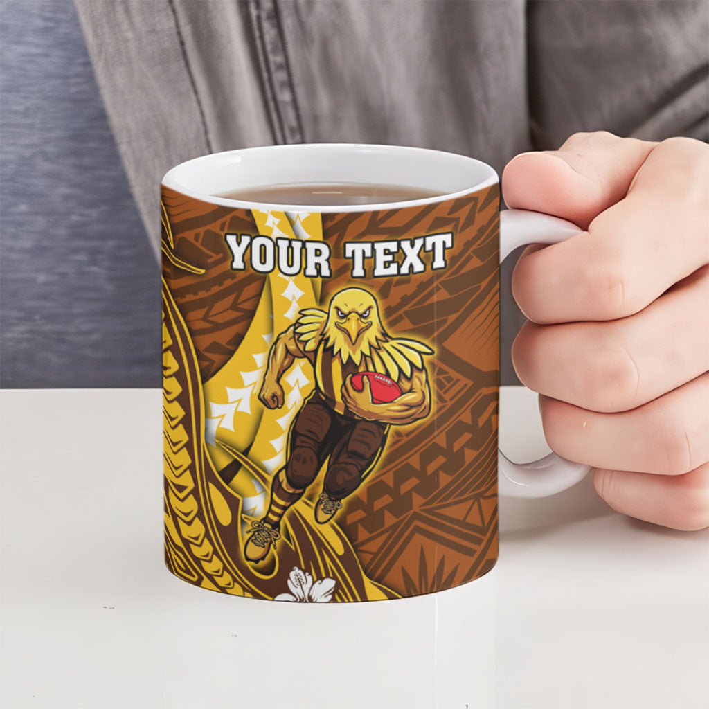 Personalized Hawthorn Hawks Ceramic Mug Polynesian Tribal Hawk Mascot With Hibiscus Flower Art