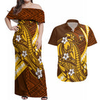 Personalized Hawthorn Hawks Couples Matching Off Shoulder Maxi Dress and Hawaiian Shirt Polynesian Tribal Hawk Mascot With Hibiscus Flower Art