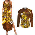Personalized Hawthorn Hawks Couples Matching Summer Maxi Dress and Long Sleeve Button Shirt Polynesian Tribal Hawk Mascot With Hibiscus Flower Art